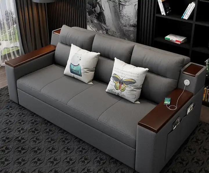 rozkładana sofa z dwoma portami usb i schowkami